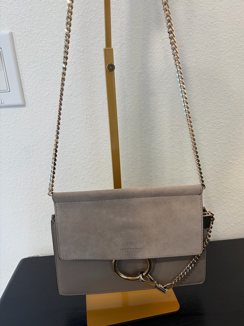 Chloe Faye Small Shoulder Bag in Taupe Suede